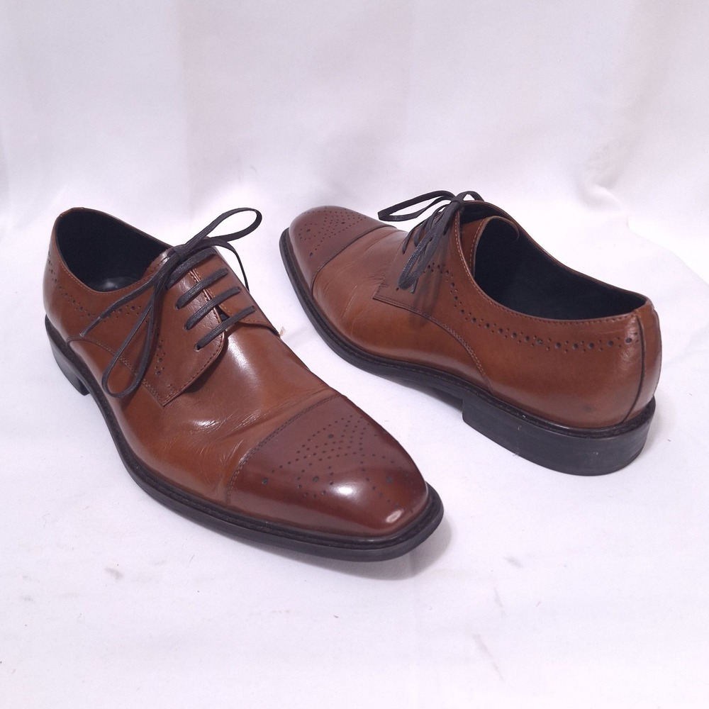 Kenneth Cole Hustle Back Leather Derby Shoes Mens 11.5M Brown Brogue‎ Toe Oxford